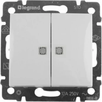Выключатель LEGRAND Valena двухклавишный с подсветкой 10А белый